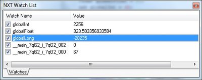 variables watches in the new NXT Watch List tool