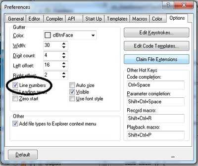 gutter.jpg (70.03 KiB) Viewed 18911 times Choose the "Line numbers" option on the Options tab to turn on line numbers in the gutter.